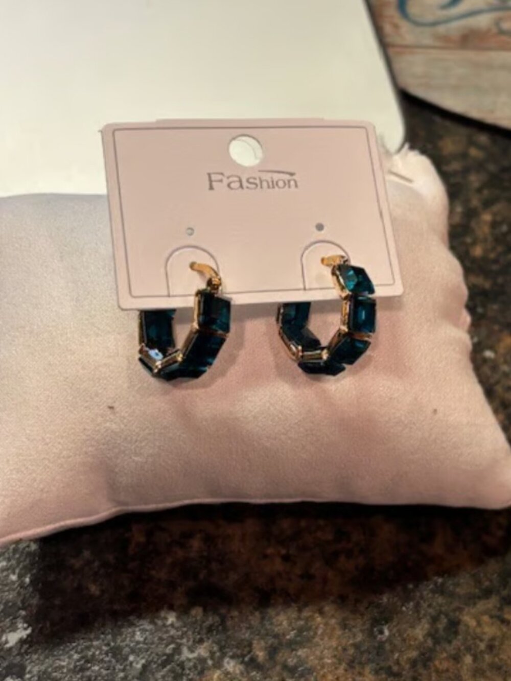 Gold Plating Turquoise Gem Hoop Earrings